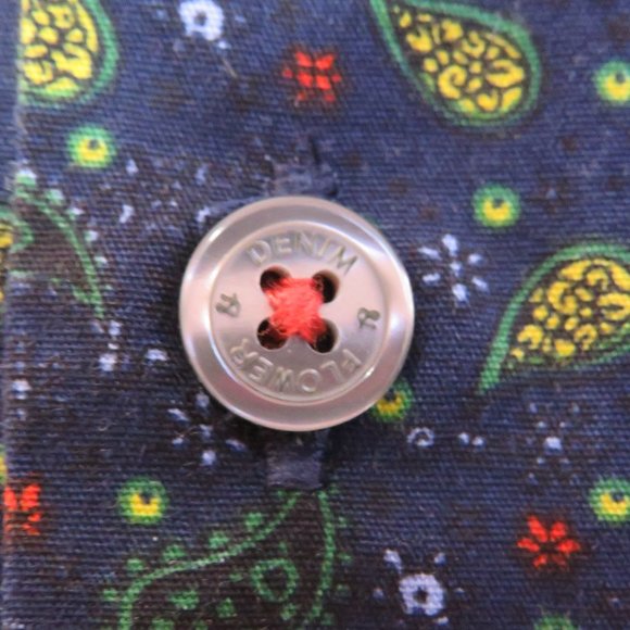 Denim & Flower* Men's Short Sleeve Button Down Curved Hem BOHO Shirt~ Size Large - Picture 5 of 12